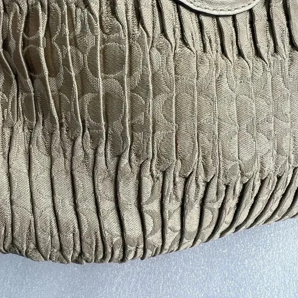 COACH Signature Madison Gold Gathered Pleated Leather Strap Handbag Wristlet - Picture 11 of 13